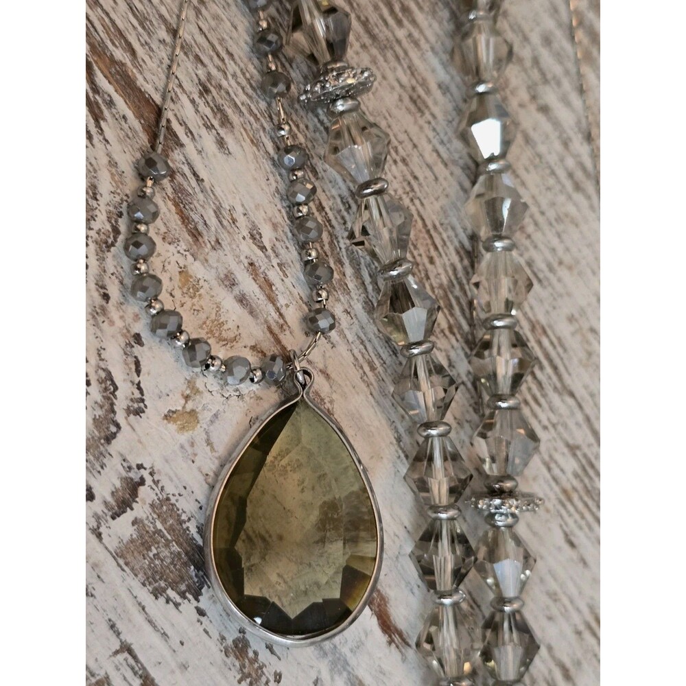 Anne Taylor Factory Smoky Crystal Pendant Necklace Silver Tone Beaded Layered